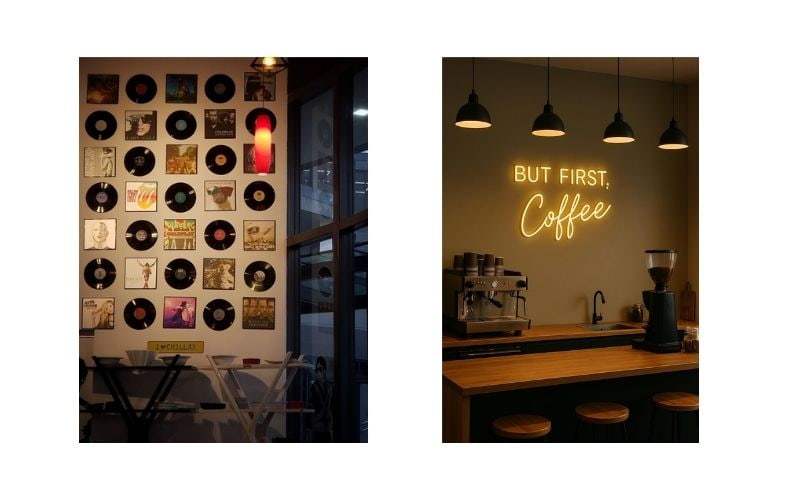 Sử dụng đồ thủ công, đèn neon cho bức tường thêm độc đáo